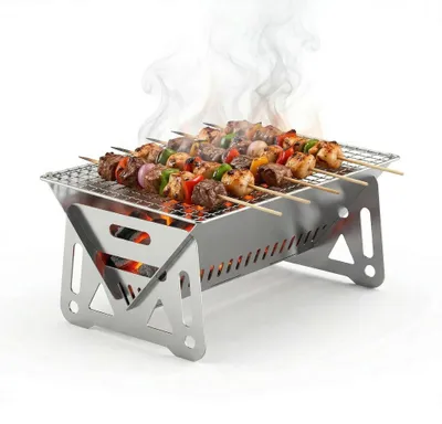 Image de Omgoods - Mini-barbecue au charbon de bois - Grill portable et pliable, idéal pour le camping et le jardin