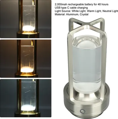 Zdjęcie produktu dla Bezprzewodowa lampa stołowa 3 kolory Bezstopniowe ściemnianie Lampa stołowa LED Akumulatorowa lampa dotykowa Lampka nocna na szafkę nocną Srebrny