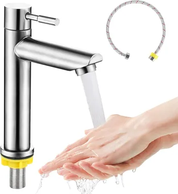 Productafbeelding van Staal - wastafelarmatuur - Koud water - Badkamerkraan wastafelarmatuur - Eenhandsmengkraan met 60 cm aansluitslang voor gasten - Toilet