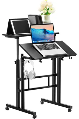 Produktbild von Großer Laptop-Schreibtisch – Neigbar – 360° schwenkbare Rollen – Gasdruckfeder – Stehpult – Höhenverstellbar