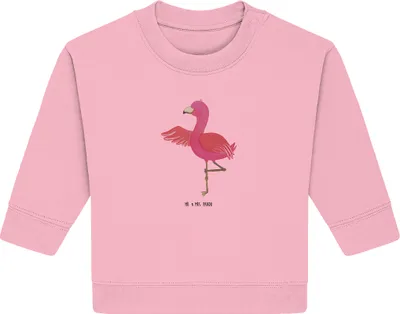 Produktbild von Mr. & Mrs. Panda Organic Baby Pullover Flamingo Yoga 6. - 12. Monat - Baumwolle Pink - Geschenk, Namaste, Yogi, Bullover, Vogel, Urlaub, Baum