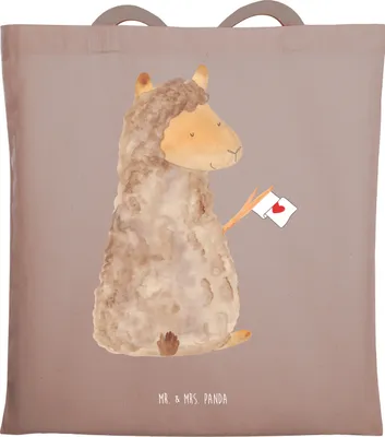 Produktbild von Mr. & Mrs. Panda Einkaufstasche Alpaka Fahne - Braun Pastell - Geschenk, Alpakas, Uni Tasche, Einkaufstüte, Shopping, Lamas, Liebe, Tote Bag, Lama, Jutetasche