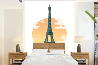 Produktbild von MuchoWow® Fototapete für Wohnzimmer oder Schlafzimmer Wandtapete Vinyl Motivtapete Eine Illustration des Eiffelturms mit einer Sonne als Hintergrund - 190x260 cm - Papiertapete