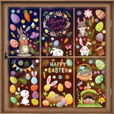 Immagine prodotto di Decorazioni pasquali, 9 fogli adesivi, coniglietti, uova, cameretta dei bambini