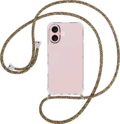 Produktbild von Handykette Backcover-Schutzhülle mit Band (Metall silberfarben) für iPhone 16 - braun+beige