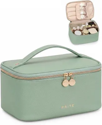 Produktbild von Große Kosmetiktasche für Frauen, Reisetasche, wasserdichte Ledertoiletten, tragbare Make-up Organizer mit Griff und abnehmbaren Distributor
