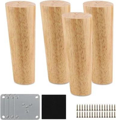 Productafbeelding van Conische houten meubelpoten voor bank, kast en tafel - 12 cm hoog, 4 stuks met schroeven en viltglijders