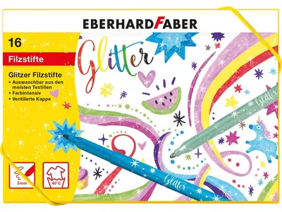 Produktbild von Eberhard Faber Fasermaler Glitter, 16 Farben, Schwarz, Blau, Gold, Grün, Orange, Pink, Rot, Gelb, 3 mm, Mehrfarbig, Erwachsene & Kinder, 1 Stück(e)