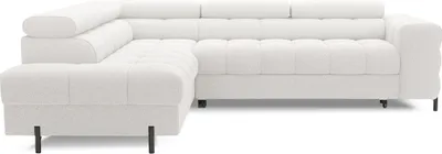 Image de Best Mobilier Elisa - canapé d'angle gauche 5 places convertible avec coffre et têtières réglables en tissu bouclette , Blanc
