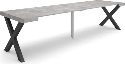Produktbild von Ausziehbarertisch, 302x90x73cm, Für 14 Gäste, Massivholz Beine, Zementgrau