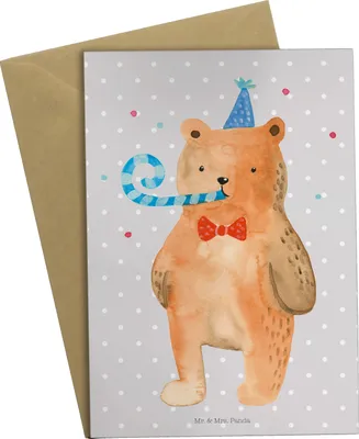Produktbild von Mr. & Mrs. Panda Klappkarte Bär Geburtstag - Grau Pastell - Geschenk, weihnachtskarten, babykarte, Happy Birthday, Teddy, Alles Gute, einladungskarten, osterkarten
