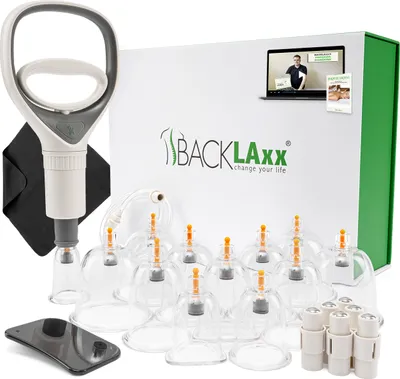 Obrázek produktu pro BACKLAxx ® baňkování brýle s vakuovou pumpou včetně eBook- Vysoce kvalitní lékařské baňkování s terapeutickými magnety