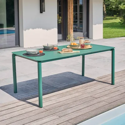 Produktbild von Rechteckiger Terrassentisch aus dunkelgrünem Aluminium - Oviala Almada