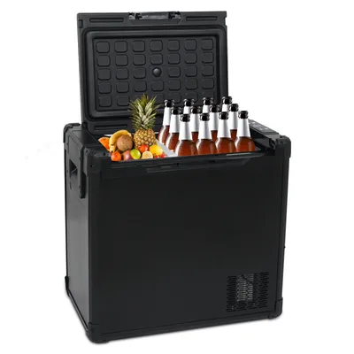 Produktbild von Puluomis Kompressor Kühlbox 50L elektrisch Auto Camping 12V 230V, Gefrierbox Tragbar, Kühl - Gefrierkombination bis -20° C, schwarz