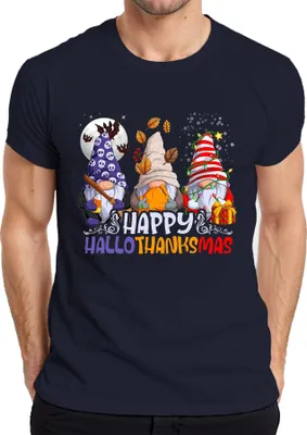 Obrázek produktu pro Tričko Happy Hallothanksmas Gnomes Halloween Thanksgiving Christmas Herren, Navy, XL