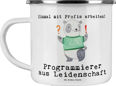 Produktbild von Mr. & Mrs. Panda Emaille Tasse Programmierer Leidenschaft - Weiß - Geschenk, Nerd, Haferl, Computerfreak, Teetasse, Becher, Datenverarbeiter, Pott, Softwareingenieur