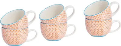 Produktbild von Nicola Spring handbedruckte Cappuccinotassen – 250 ml – Orange – 6er-Pack