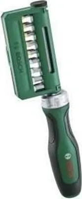 Produktbild von Bosch Ratschenschraubendreher-Set, 19-teilig, 36 Zähne, Magnetischer Bithalter, Softgrip, S2 Stahl Bits