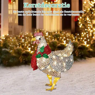 Leucht-Huhn mit Schal, LED-Weihnachtsfigur, 39,8 cm, für Außen