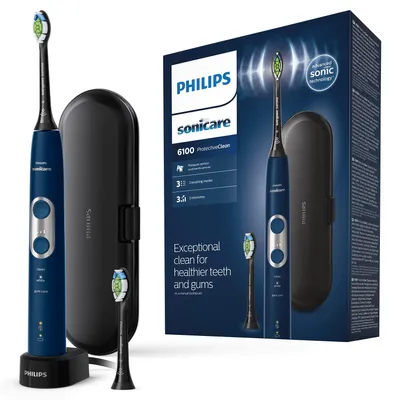 Produktbild von Philips Sonicare 6100 series Series 6100 HX7401/01 Wiederaufladbare Zahnbürste, Erwachsener, Schallzahnbürste, Sensibel, 62000 Bewegungen pro Minute, Schwarz, 2 min, 4 x 30 sec