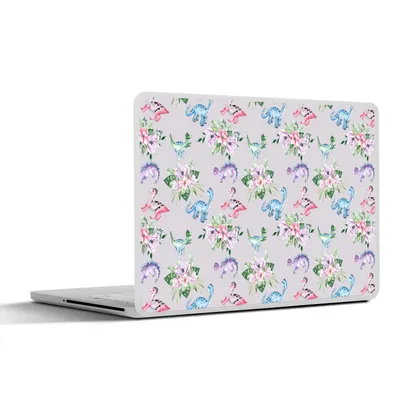 Produktbild von MuchoWow® Laptop Aufkleber Sticker Cover Kinderzimmer - Dinosaurier - Grau - Mädchen - Kinder - Rosa 31x22.5 cm - Laptop-Deko