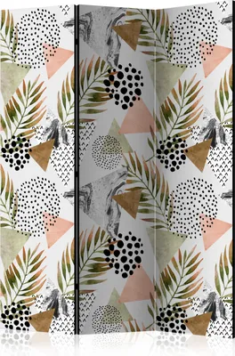 Produktbild von 3-teiliger Doppelseitiger Vlies Paravent - Tropical Geometry 135x172 cm Blumen b-C-0260-z-b