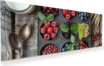 Produktbild von Glasbild 125x50cm in XXL für Wohnzimmer, Schlafzimmer Motiv Bunte Beeren