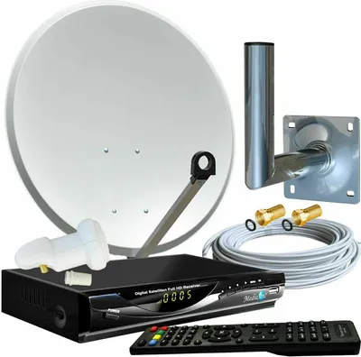 Produktbild von 1-Teilnehmer Sat Anlage 60cm Komplettset Sat-Receiver Full HD 2x USB 1080P, Single LNB 0,1dB 3D 4K, Wandhalter, Astra, Kabel, F-Stecker. Deutsche Senderliste vorprogrammiert