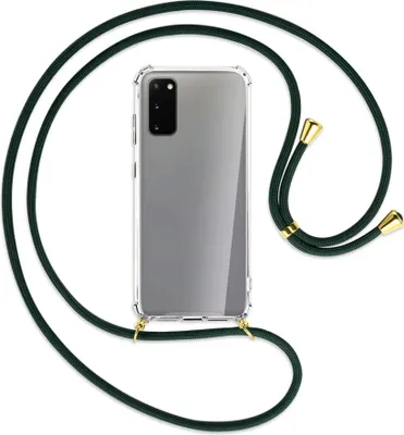 Produktbild von Handykette Backcover-Schutzhülle mit Band (Metall goldfarben) für Samsung Galaxy S20 (G980) - dunkelgrün