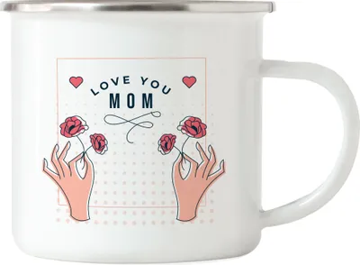 Produktbild von Love You Mom Emaille Tasse Liebe Blumenmotiv Geschenkidee Muttertag Geburtstag