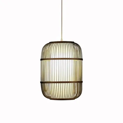 Image de Fine Asianliving Bambou Lampe à suspendre Noir Fait à la main - Dylan D35xH50cm Lampe à suspendre Eclairage Bambou Abat-jour Tressé Lampe Animation Rotan