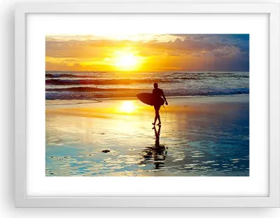 Produktbild von Gerahmtes Poster - Weißer Rahmen - Surfer sonnenuntergang ozean brett - 40x30 cm - Wand Bild - Wanddeko - Wandbilder - Wandposter - Bilderrahmen - Bilder - Kunstdruck - Wandbild - P2WAA40x30-2792