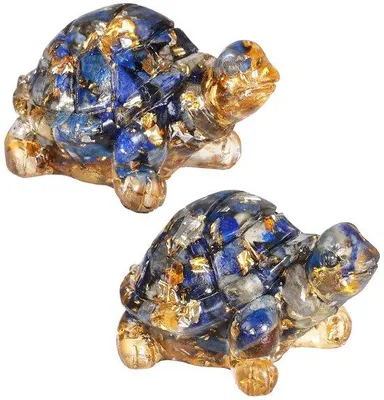 Immagine prodotto di Tartaruga di cristallo in 2 pezzi, statuine decorative in resina, pietra di diamante curativa, tartaruga Feng Shui, portafortuna per accessori da ufficio domestico, pietra di lapislazzuli