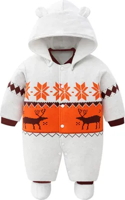 Produktbild von Baby Strampler Overall Winterjacke Onesie Uni Cartoon Baby Strampelanzug mit Kapuze (Oranger Doppelhirsch,66cm)