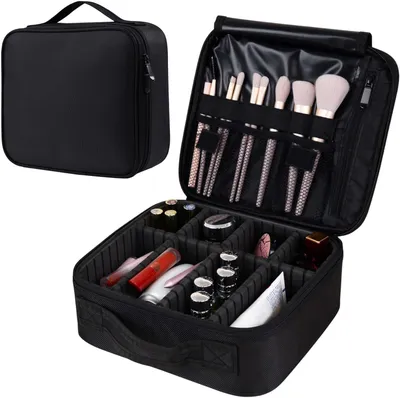 Imagen del producto de Estuche de maquillaje de viaje, color , con compartimentos ajustables, tamaño compacto, ideal para llevar de viaje