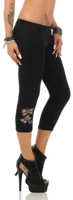 Produktbild von Damen 3/4 Leggings Leggins kurz mit Strass Gr. S/36 , M/38 Schwarz S/36