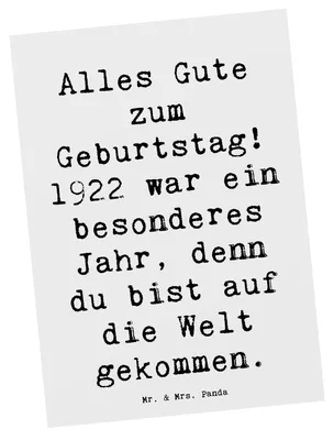 Produktbild von Mr. & Mrs. Panda Postkarte Spruch 1922 Geburtstag - Weiß - Geschenk, Happy Birthday, Jahrgang, Vintage, Postkarten, Geburtstagsfeier, Ansichtskarte, Geburtstagsjahr