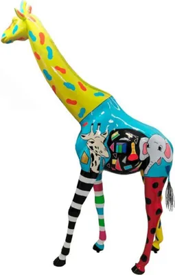 Immagine prodotto di Casa Padrino scultura decorativa di design giraffa colorata h. 320 cm - Figura decorativa gigante - Figura animale a grandezza naturale - Figura decorativa da giardino resistente alle intemperie