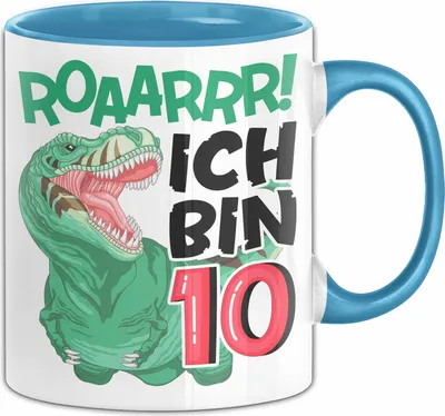 Produktbild von 10. Geburtstag Geschenk Tasse Becher Jungs Dino T-Rex Roaarrr Ich Bin 10 (Blau)