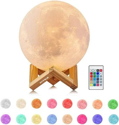 Productafbeelding van Maanlamp 15 cm met 16 Kleuren en Afstandsbediening - Dimbare 3D Nachtlamp voor Slaapkamer
