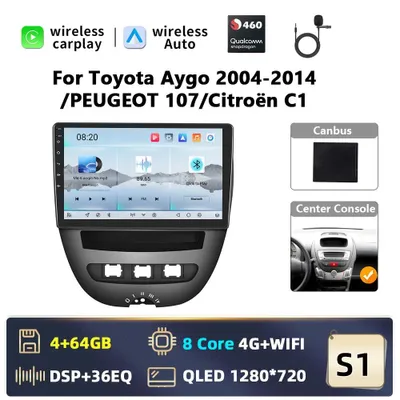 Immagine prodotto di Autoradio Android per Toyota Aygo 2004–2014/Peugeot 107/Citroën C1 - 2-DIN - Touchscreen da 25,4 cm - 6 GB di RAM e 128 GB di ROM - CarPlay e Android Auto - GPS - Rosso