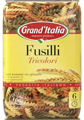 Produktbild von Grand'Italia Fusilli Tricolori 500g – Bunte Spiralnudeln aus Hartweizengrieß