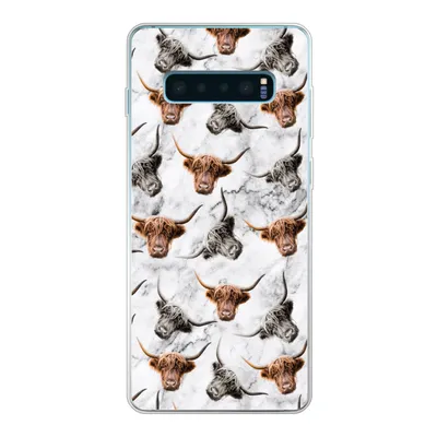 Produktbild von MuchoWow® Handyhülle Schutzhülle Hülle für Samsung Galaxy S10 Plus Schottischer Highlander - Kuh - Marmor Silikon Softcase Handy Hülle - Schutzhülle