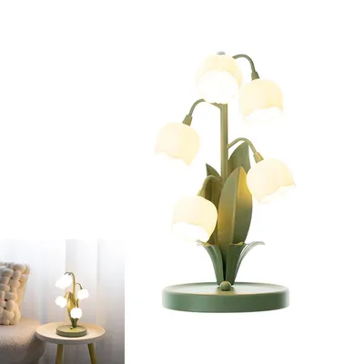 Produktbild von Tischlampe mit 5 Lilien, LED Blume Nachttischlampe, 3 Farbmodi, Leselampe mit G4 LED, für Schlafzimmer, Wohnzimmer, Büro, Wohnkultur, 39×19×19 cm
