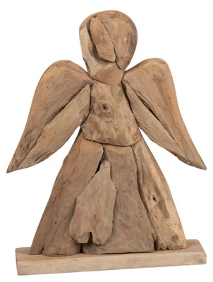 Produktbild von formano Dekofigur Holz Engel 40 cm massives Teak-Holz auf Sockel Weihnachtsdeko