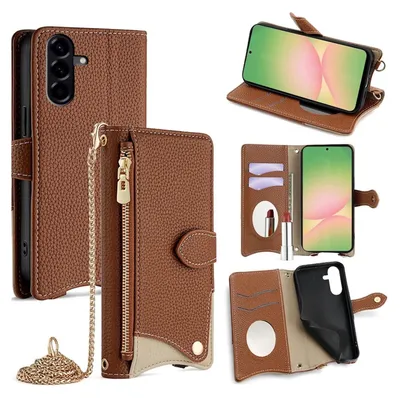 Image de Étui de protection en similicuir avec bandoulière pour Samsung Galaxy A56, design marron