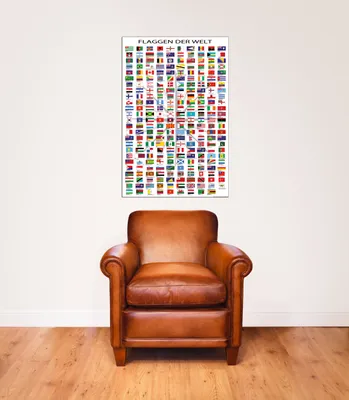 Image de Drapeaux du monde - Poster - avec capitales + 1 paquet de tesa Powerstrips® - Contenu 20 pièces