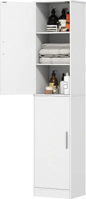 Produktbild von HOMCOM Badezimmerschrank Badschrank hoch schmal mit 2 Türen Verstellbare Regale
