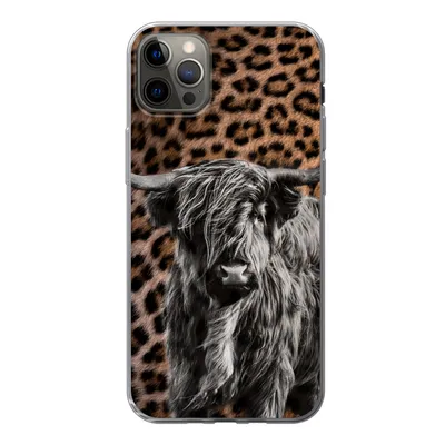 Produktbild von MuchoWow® Handyhülle Schutzhülle Hülle für iPhone 13 Pro Max Schottischer Highlander - Pantherdruck - Schwarz - Weiß Silikon Softcase Handy Hülle - Mobiltelefon