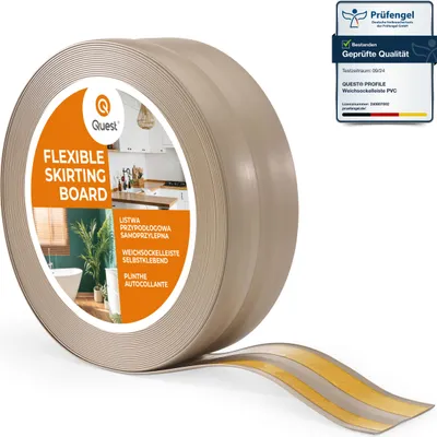 Immagine prodotto di QUEST Battiscopa in PVC autoadesivo 32x23mm, 25m, Battiscopa morbido, flessibile, beige